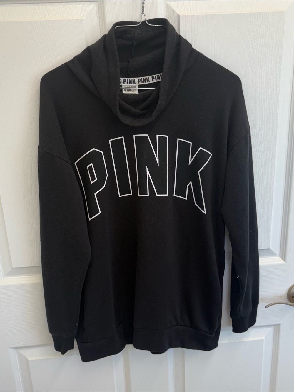 Victoria’s Secret PINK Black Funnel Neck Pullover Sweatshirt XS oversized